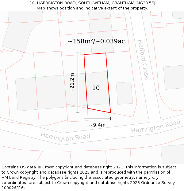 10, HARRINGTON ROAD, SOUTH WITHAM, GRANTHAM, NG33 5SJ: Plot and title map