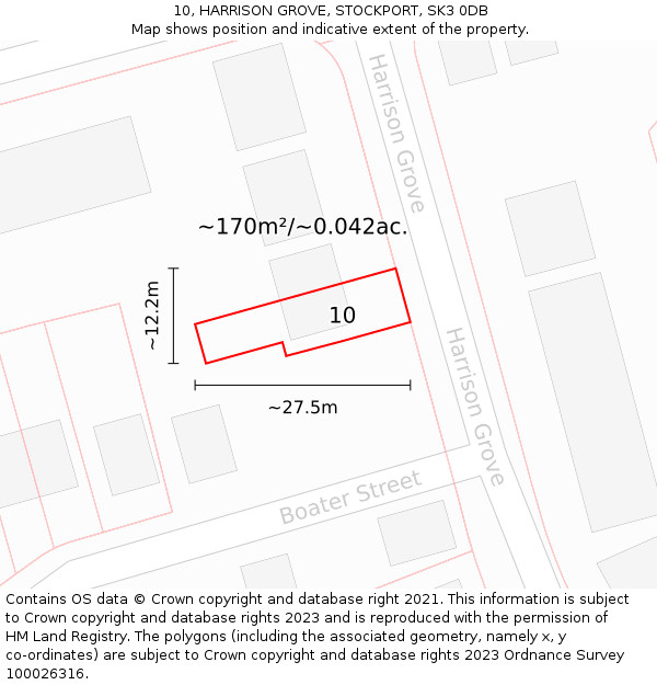 10, HARRISON GROVE, STOCKPORT, SK3 0DB: Plot and title map