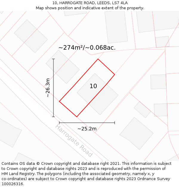 10, HARROGATE ROAD, LEEDS, LS7 4LA: Plot and title map