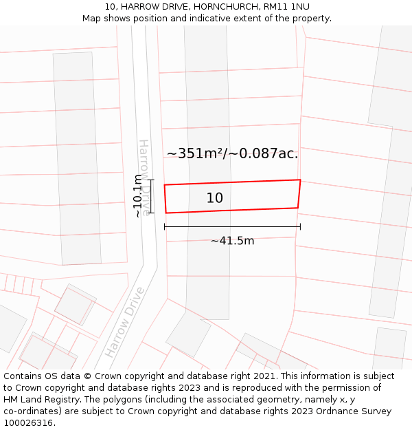 10, HARROW DRIVE, HORNCHURCH, RM11 1NU: Plot and title map