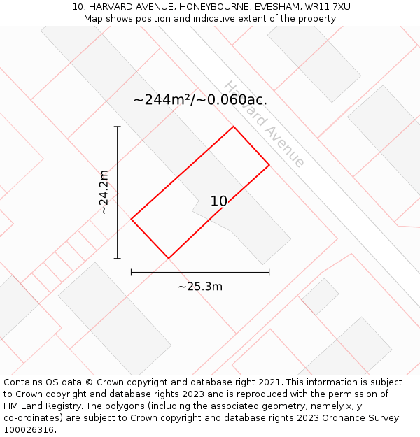 10, HARVARD AVENUE, HONEYBOURNE, EVESHAM, WR11 7XU: Plot and title map