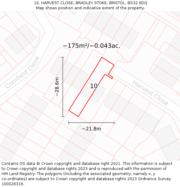 10, HARVEST CLOSE, BRADLEY STOKE, BRISTOL, BS32 9DQ: Plot and title map