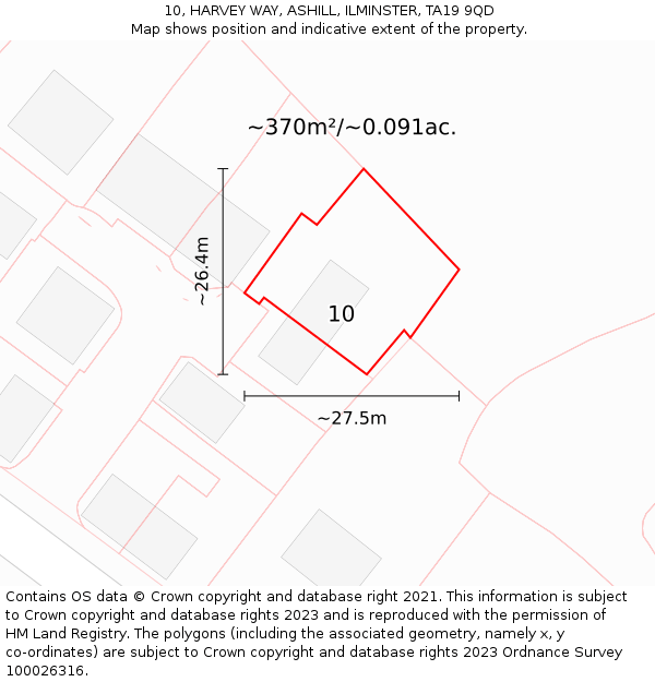 10, HARVEY WAY, ASHILL, ILMINSTER, TA19 9QD: Plot and title map