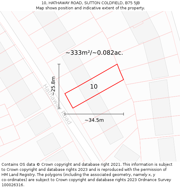 10, HATHAWAY ROAD, SUTTON COLDFIELD, B75 5JB: Plot and title map