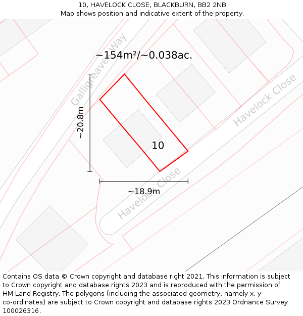 10, HAVELOCK CLOSE, BLACKBURN, BB2 2NB: Plot and title map