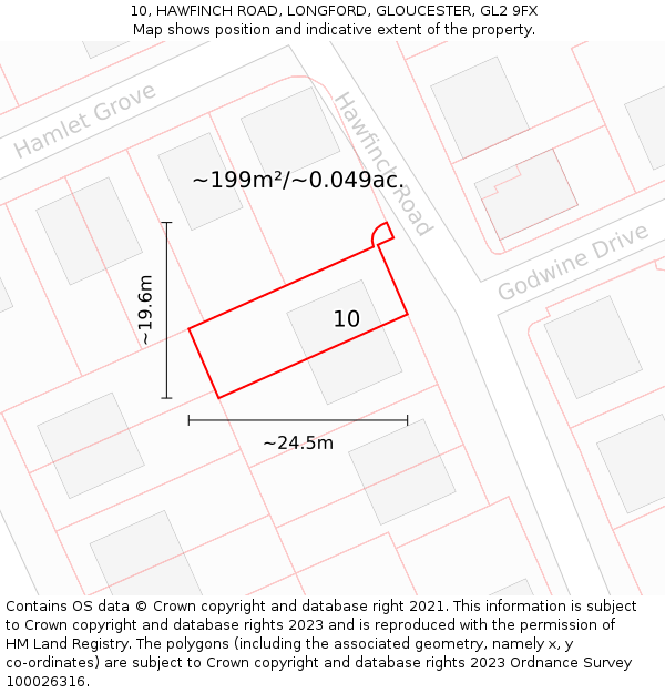 10, HAWFINCH ROAD, LONGFORD, GLOUCESTER, GL2 9FX: Plot and title map