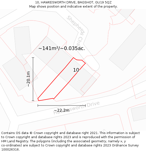 10, HAWKESWORTH DRIVE, BAGSHOT, GU19 5QZ: Plot and title map