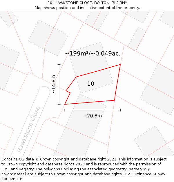 10, HAWKSTONE CLOSE, BOLTON, BL2 3NY: Plot and title map