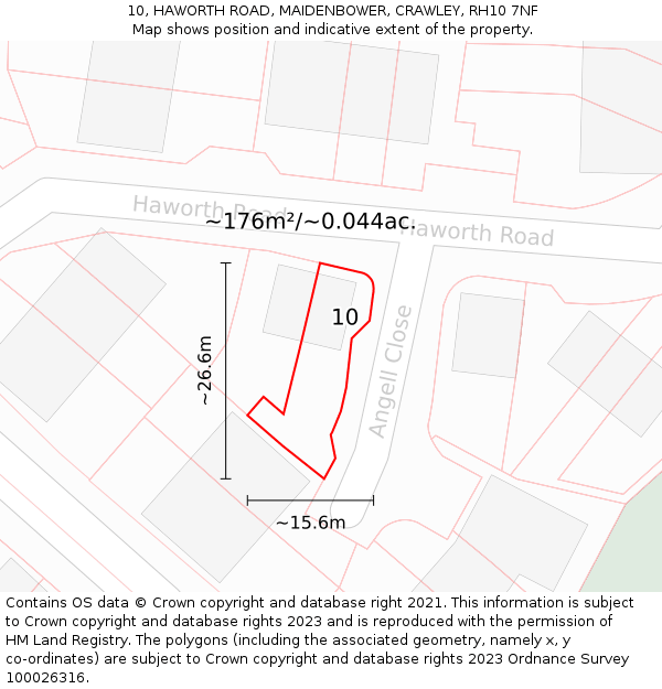 10, HAWORTH ROAD, MAIDENBOWER, CRAWLEY, RH10 7NF: Plot and title map