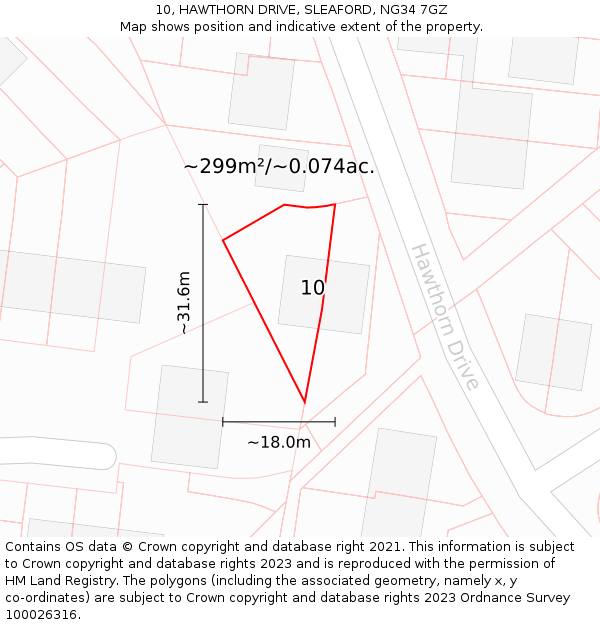 10, HAWTHORN DRIVE, SLEAFORD, NG34 7GZ: Plot and title map