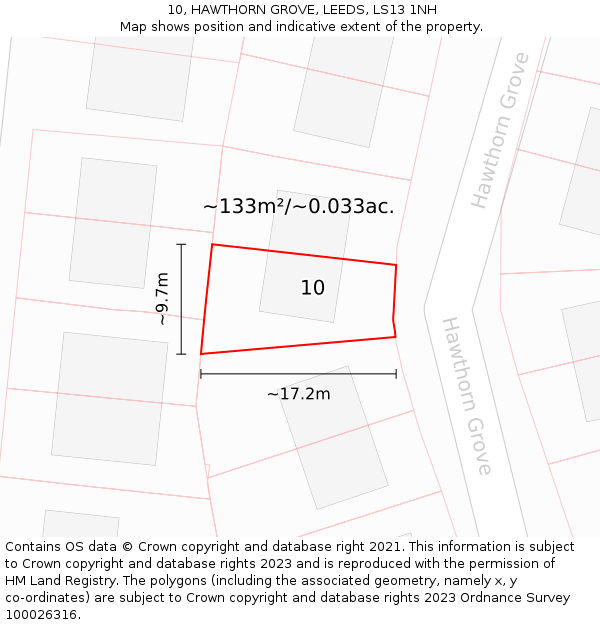 10, HAWTHORN GROVE, LEEDS, LS13 1NH: Plot and title map