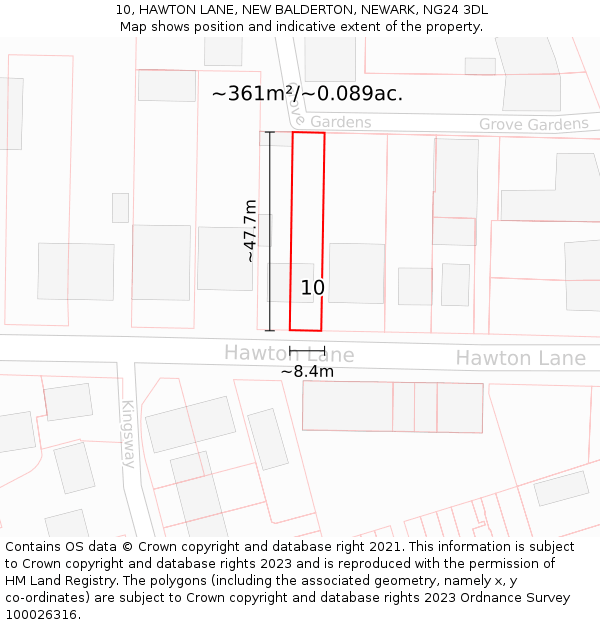 10, HAWTON LANE, NEW BALDERTON, NEWARK, NG24 3DL: Plot and title map