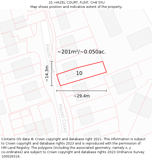 10, HAZEL COURT, FLINT, CH6 5YU: Plot and title map