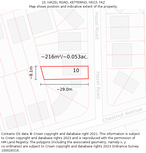 10, HAZEL ROAD, KETTERING, NN15 7AZ: Plot and title map