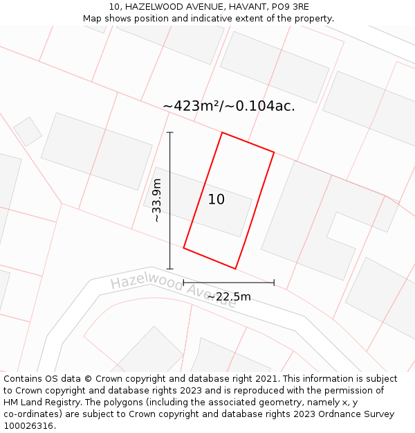 10, HAZELWOOD AVENUE, HAVANT, PO9 3RE: Plot and title map