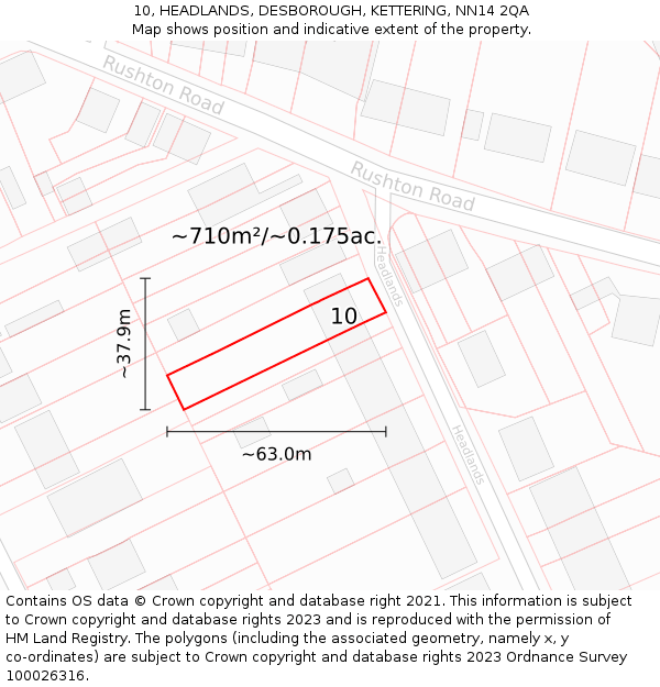 10, HEADLANDS, DESBOROUGH, KETTERING, NN14 2QA: Plot and title map