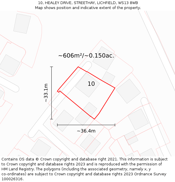 10, HEALEY DRIVE, STREETHAY, LICHFIELD, WS13 8WB: Plot and title map