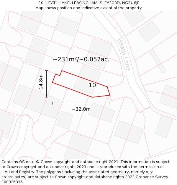 10, HEATH LANE, LEASINGHAM, SLEAFORD, NG34 8JF: Plot and title map