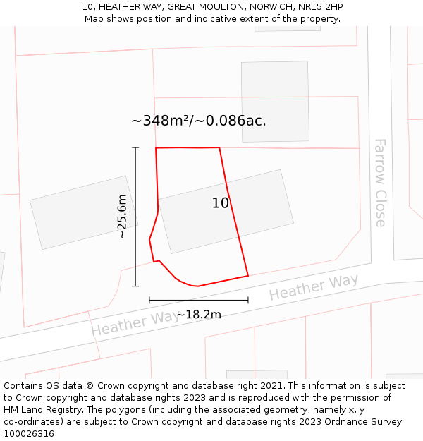 10, HEATHER WAY, GREAT MOULTON, NORWICH, NR15 2HP: Plot and title map