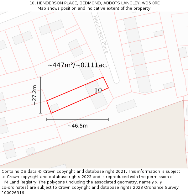 10, HENDERSON PLACE, BEDMOND, ABBOTS LANGLEY, WD5 0RE: Plot and title map