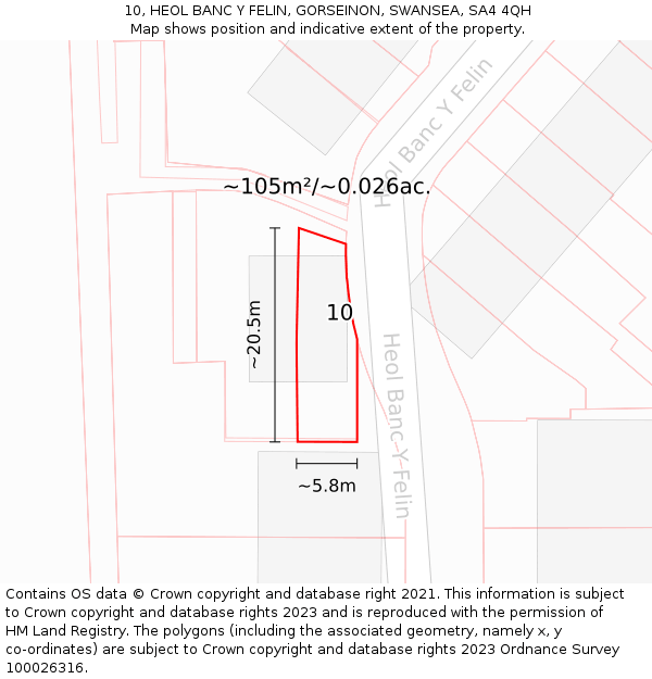 10, HEOL BANC Y FELIN, GORSEINON, SWANSEA, SA4 4QH: Plot and title map