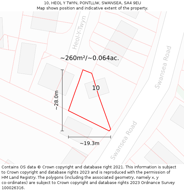 10, HEOL Y TWYN, PONTLLIW, SWANSEA, SA4 9EU: Plot and title map