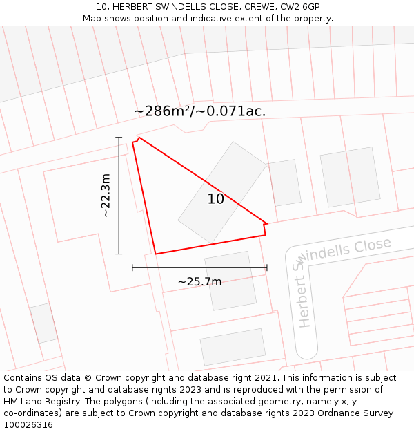 10, HERBERT SWINDELLS CLOSE, CREWE, CW2 6GP: Plot and title map