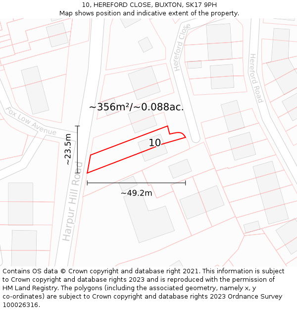 10, HEREFORD CLOSE, BUXTON, SK17 9PH: Plot and title map