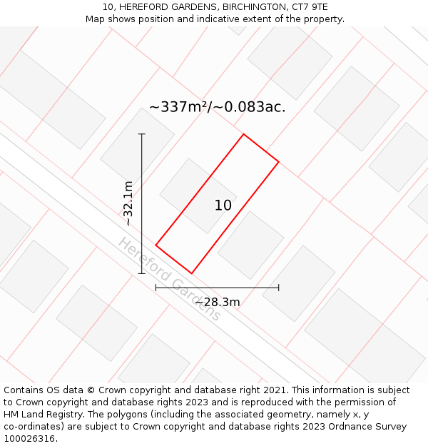 10, HEREFORD GARDENS, BIRCHINGTON, CT7 9TE: Plot and title map