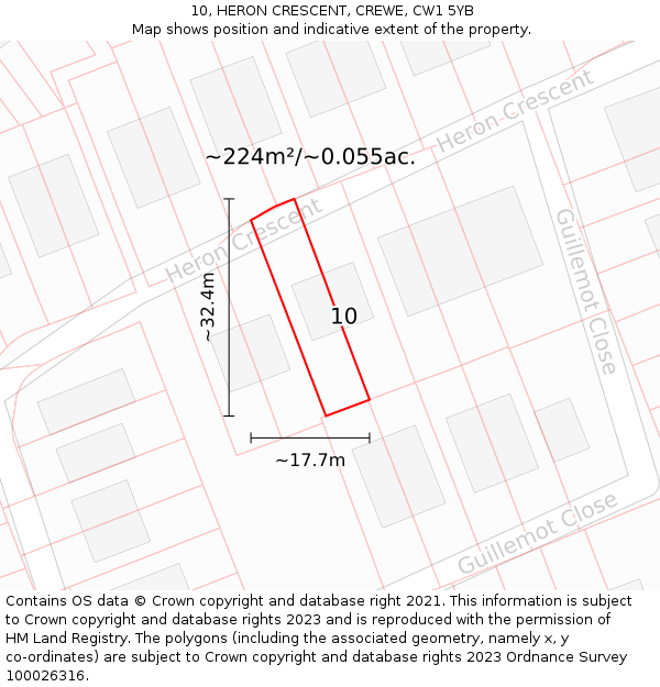 10, HERON CRESCENT, CREWE, CW1 5YB: Plot and title map