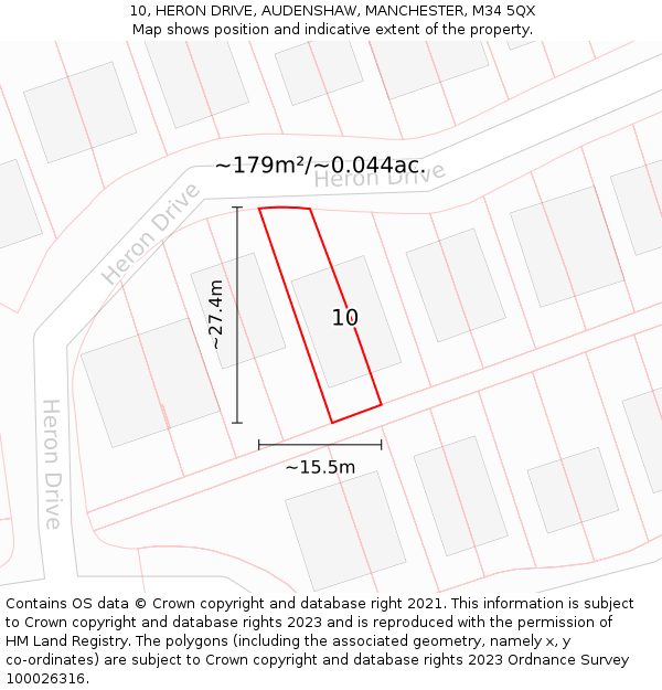10, HERON DRIVE, AUDENSHAW, MANCHESTER, M34 5QX: Plot and title map