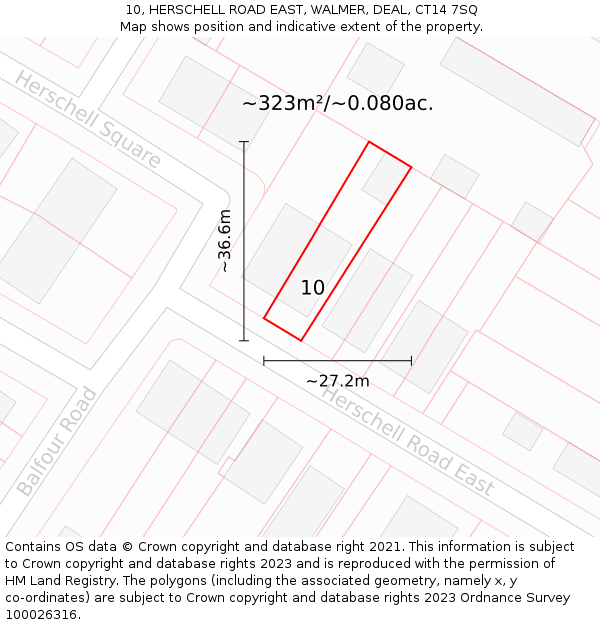 10, HERSCHELL ROAD EAST, WALMER, DEAL, CT14 7SQ: Plot and title map