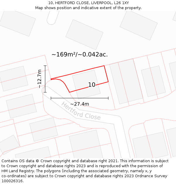 10, HERTFORD CLOSE, LIVERPOOL, L26 1XY: Plot and title map