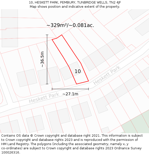 10, HESKETT PARK, PEMBURY, TUNBRIDGE WELLS, TN2 4JF: Plot and title map