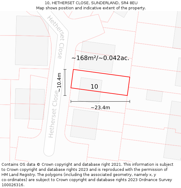 10, HETHERSET CLOSE, SUNDERLAND, SR4 8EU: Plot and title map