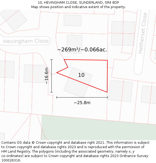 10, HEVINGHAM CLOSE, SUNDERLAND, SR4 8DP: Plot and title map