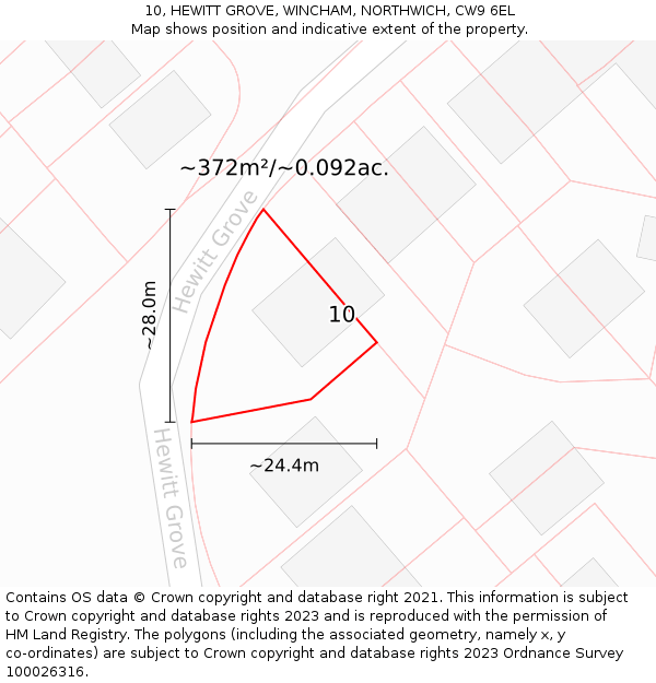 10, HEWITT GROVE, WINCHAM, NORTHWICH, CW9 6EL: Plot and title map