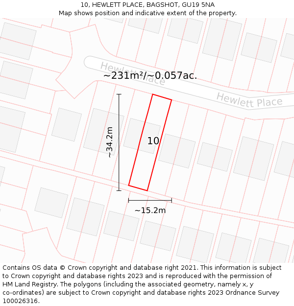 10, HEWLETT PLACE, BAGSHOT, GU19 5NA: Plot and title map