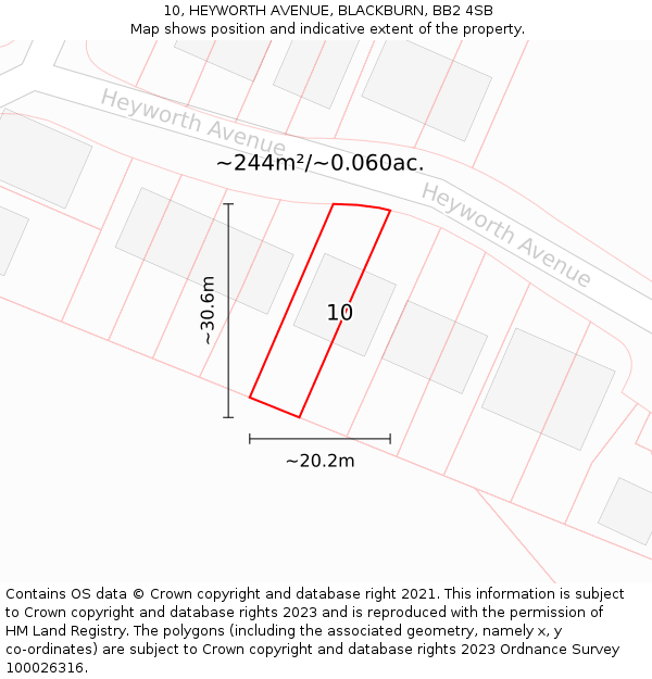 10, HEYWORTH AVENUE, BLACKBURN, BB2 4SB: Plot and title map