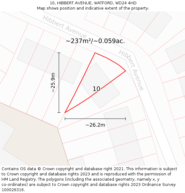 10, HIBBERT AVENUE, WATFORD, WD24 4HD: Plot and title map