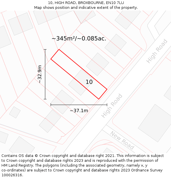 10, HIGH ROAD, BROXBOURNE, EN10 7LU: Plot and title map