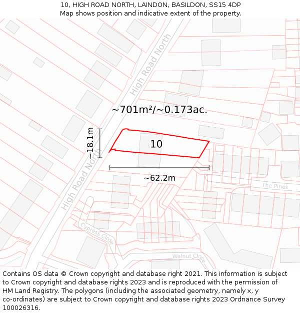 10, HIGH ROAD NORTH, LAINDON, BASILDON, SS15 4DP: Plot and title map