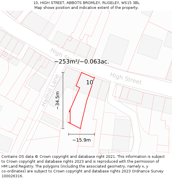 10, HIGH STREET, ABBOTS BROMLEY, RUGELEY, WS15 3BL: Plot and title map