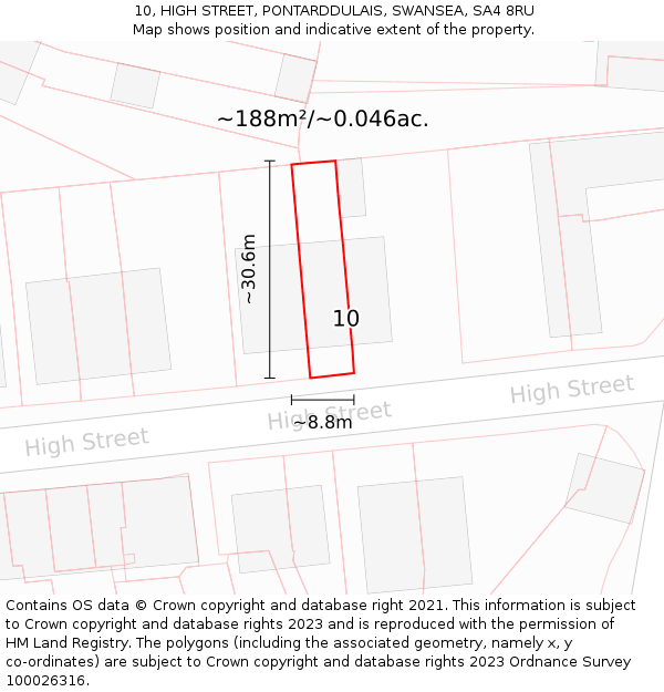 10, HIGH STREET, PONTARDDULAIS, SWANSEA, SA4 8RU: Plot and title map