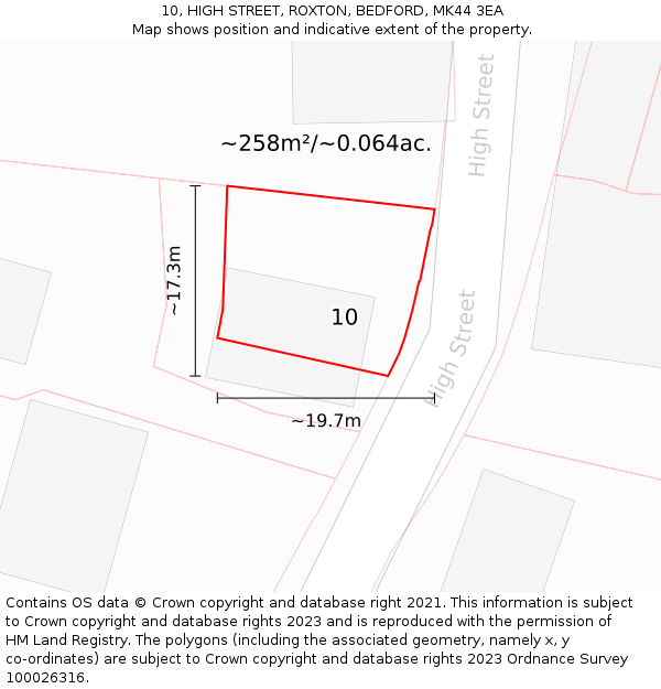 10, HIGH STREET, ROXTON, BEDFORD, MK44 3EA: Plot and title map