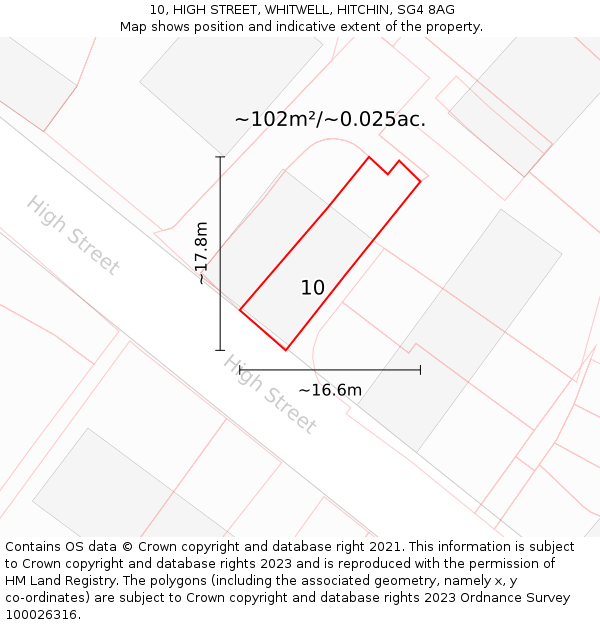 10, HIGH STREET, WHITWELL, HITCHIN, SG4 8AG: Plot and title map