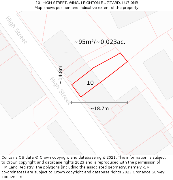 10, HIGH STREET, WING, LEIGHTON BUZZARD, LU7 0NR: Plot and title map