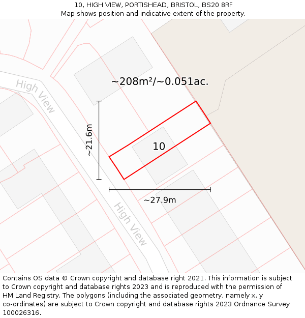 10, HIGH VIEW, PORTISHEAD, BRISTOL, BS20 8RF: Plot and title map