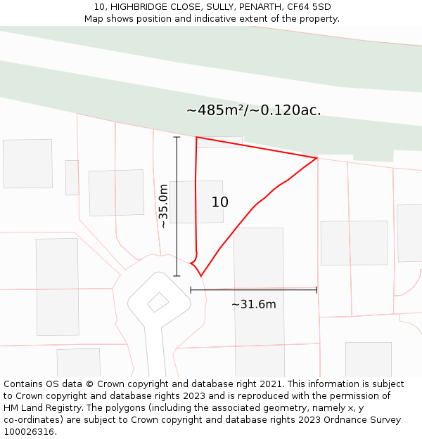 10, HIGHBRIDGE CLOSE, SULLY, PENARTH, CF64 5SD: Plot and title map