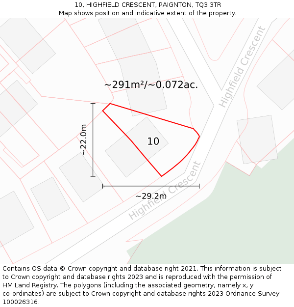 10, HIGHFIELD CRESCENT, PAIGNTON, TQ3 3TR: Plot and title map